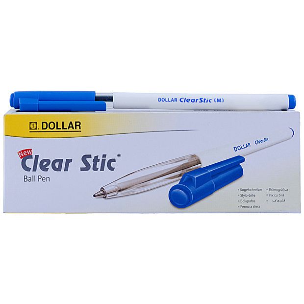 Dollar Clear Stic Ball Pen, 1.0mm , 10 Pcs (Blue).