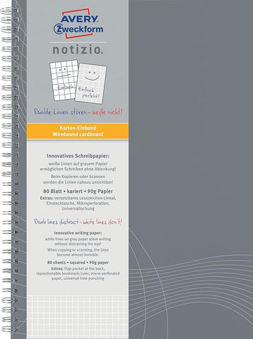 Avery Spiral-Bound ( wire ) -Light Grey , 90 gm , 80 Sheets , A4 , Lined