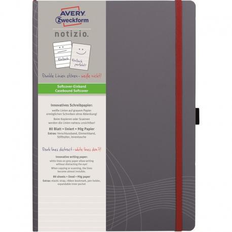 Avery Case Bound -Grey , 90 gm , 80 Sheets , A4 , Lined 7020