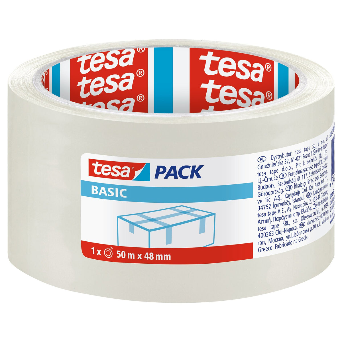 Tesa Pack Basic Sealing Carton Tape -Transparent , 50 m x 48 mm