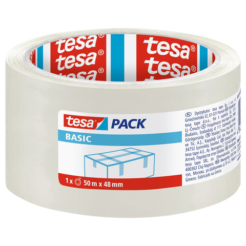 Tesa Pack Basic Sealing Carton Tape -Transparent , 50 m x 48 mm
