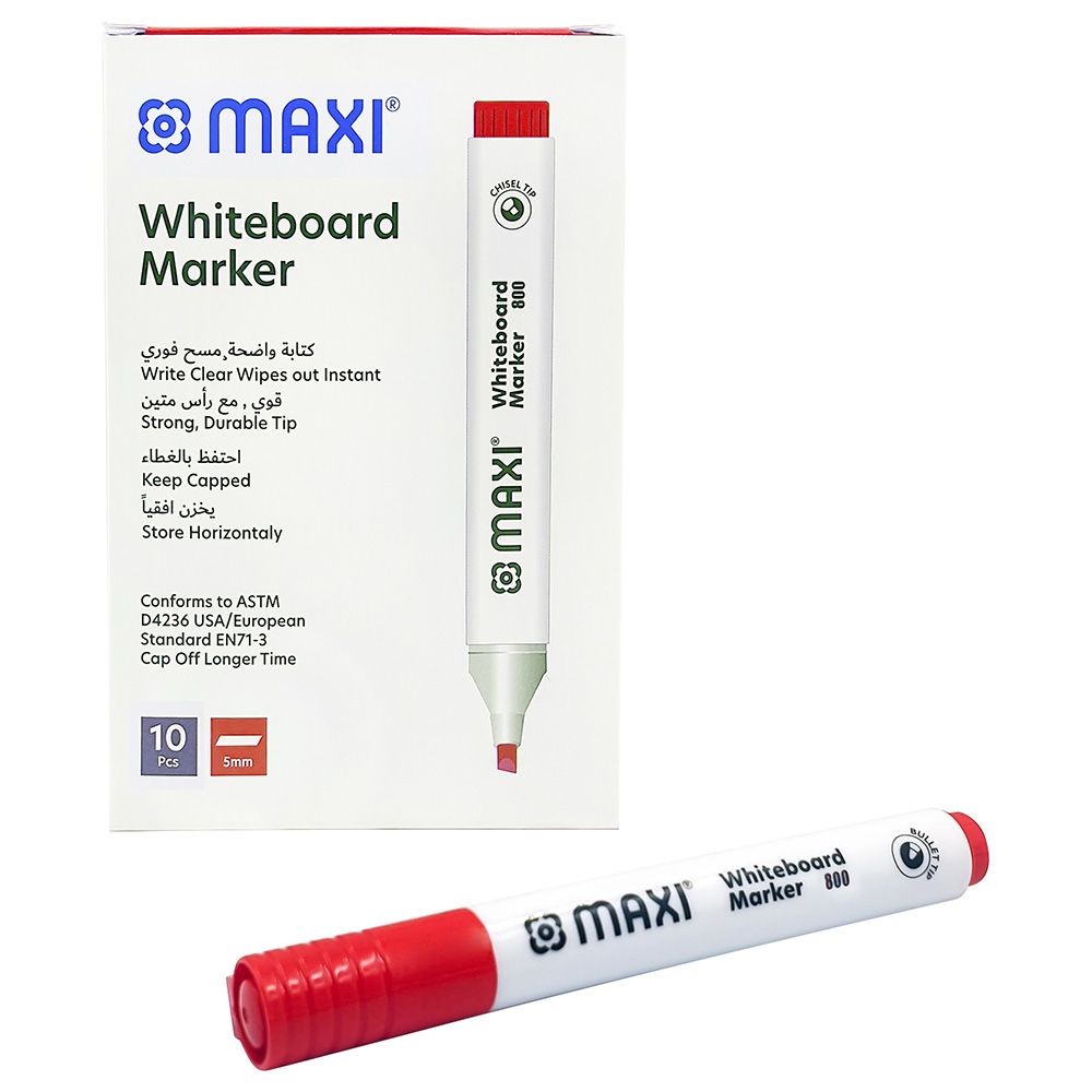 MAXI WHITE BOARD MARKER PC -Red , CW 800 ( Box Of 10 Pcs)