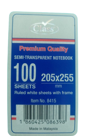 CLASS SEMI TRANS COLOUR PVC EXERCISE NB F17 -10 x 8 '' , 100 Sheets