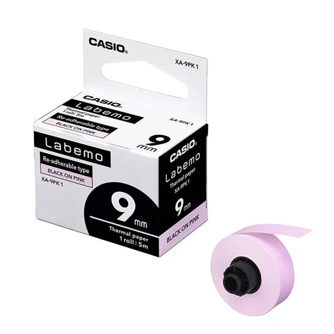 Casio XA-9PK1 Labemo Tape BLACK on PINK