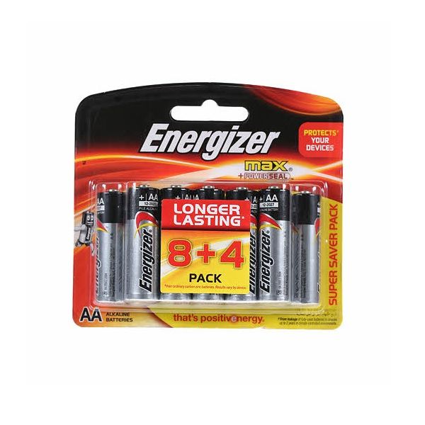 Energizer Alkaline AA Max Battery, Pack of 8 + 4 Free, 1.5V.