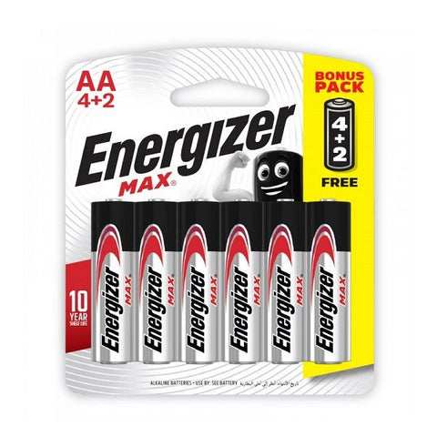 Energizer Max AA Alkaline Batteries, 4+2 Free - 1.5 Volt.