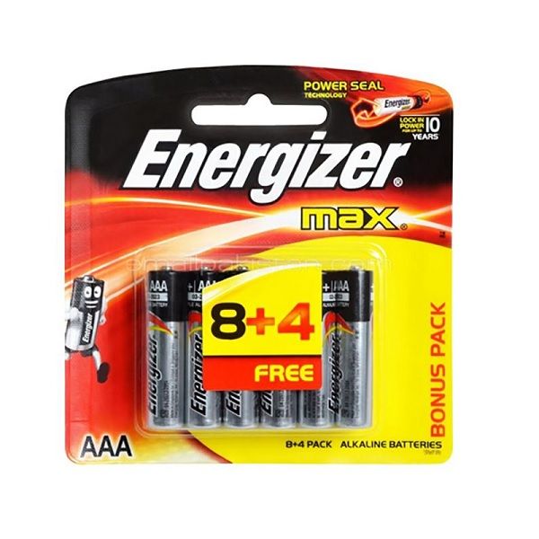 Energizer Alkaline AAA Max Battery, Pack of 8 + 4 Free, 1.5V.