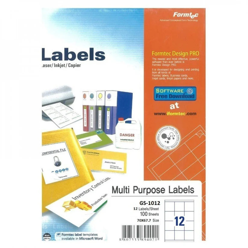 FORMTEC STICKER LABEL 12 70X67.7 MM GS-1012 PKT-100