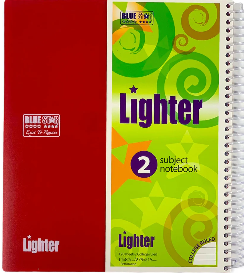 Blue star 2 subject book, College ruled, Assorted Cover Color 100 Sheets