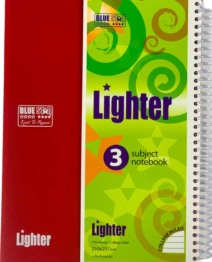 Blue star 3 subject book, College ruled, Assorted Cover Color 100 Sheets