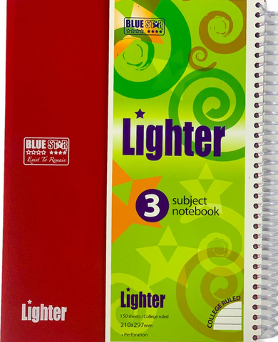 Blue star 3 subject book, College ruled, Assorted Cover Color 100 Sheets