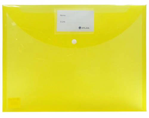 ATLAS DOCUMENT BAG F/S YELLOW WITH CARD & BUTTON