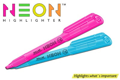 DOLLAR HIGHLIGHTER PEN TYPE -Neon Blue , 10 Pcs.