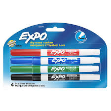 Expo Erase Markers, Fine Tip, Set of 4