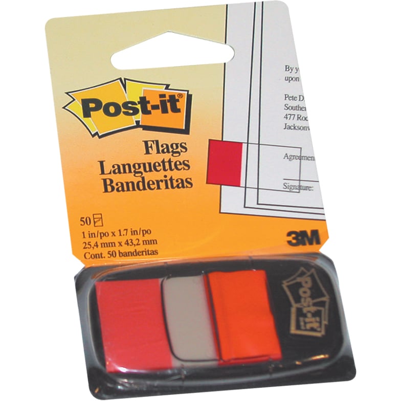 3M Post It Flags -Orange , 50 Flags / Pad , 1'' x 1.7''.