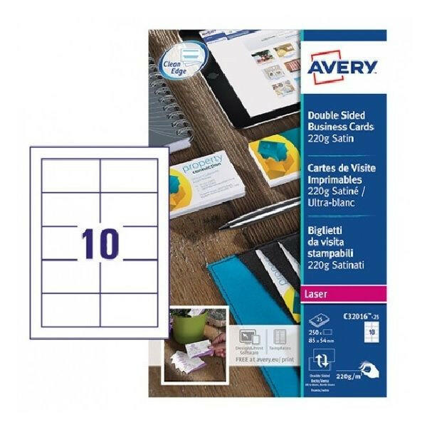 Avery Business Cards, Ultra White 250 Labels Per 25 Pages.