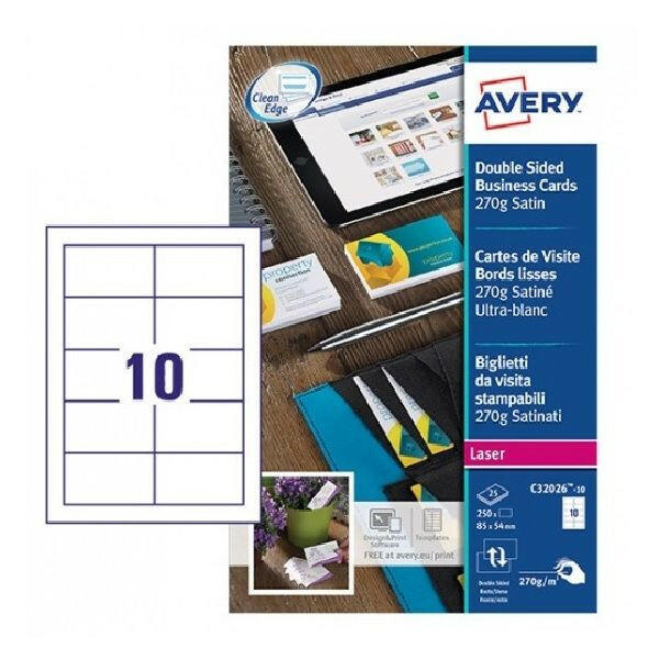 Avery Business Cards, Ultra White 100 Labels Per 10 Pages.