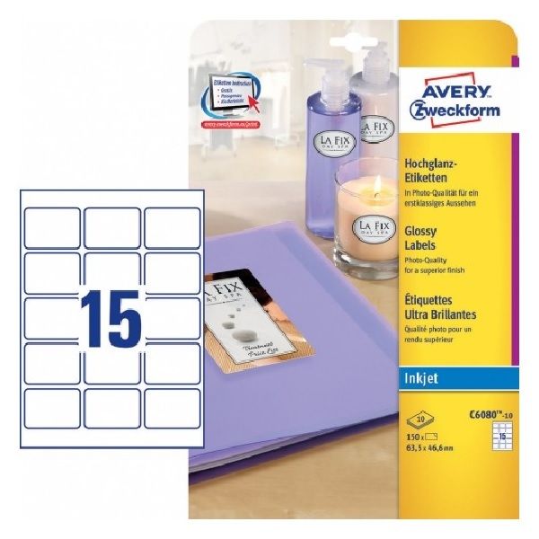 Avery Glossy Labels , 150 Labels Per 10 Pages.