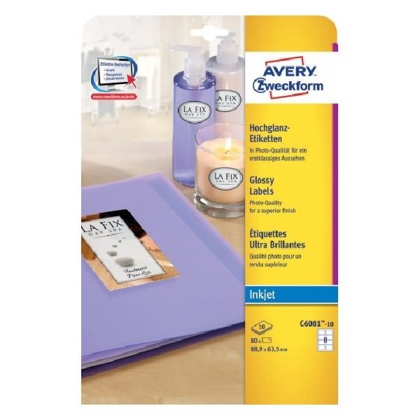 Avery Glossy Labels , 80 Labels Per 10 Pages.