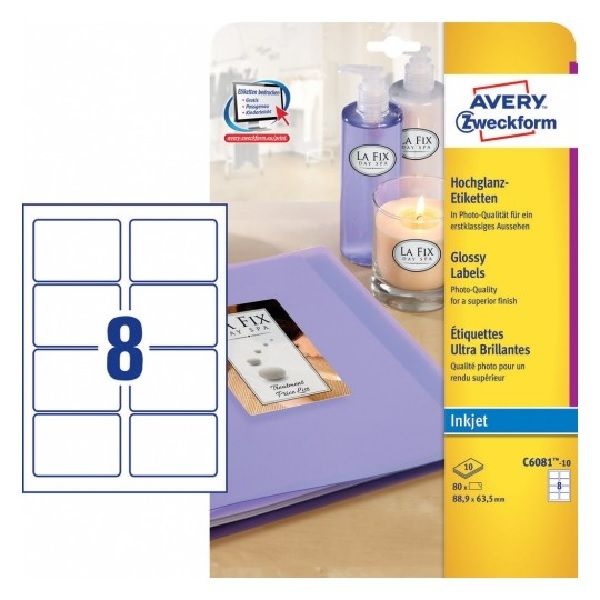 Avery Glossy Labels , 80 Labels Per 10 Pages.