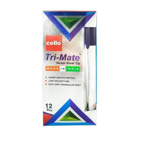Cello 1.0 mm Tri-Mate Ballpoint Pens Blue (Pack of 12).