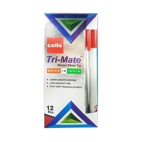 Cello 1.0 mm Tri-Mate Ballpoint Pens Red (Pack of 12).