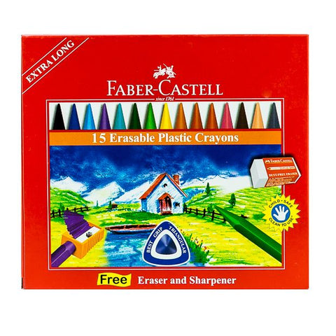 Faber Castell-Regular Crayons 15 Colors with Eraser.