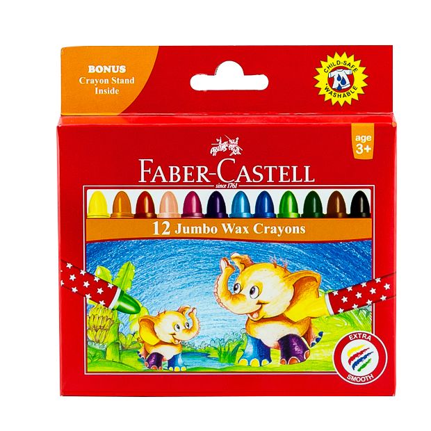 Faber Castell-Jumbo Wax Crayons 12 Colors.