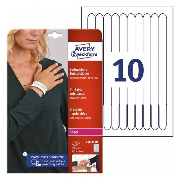 Avery Printable Wristbands, White 100 Labels Per 10 Pages.