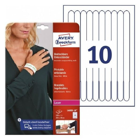 Avery Printable Wristbands, White 100 Labels Per 10 Pages.