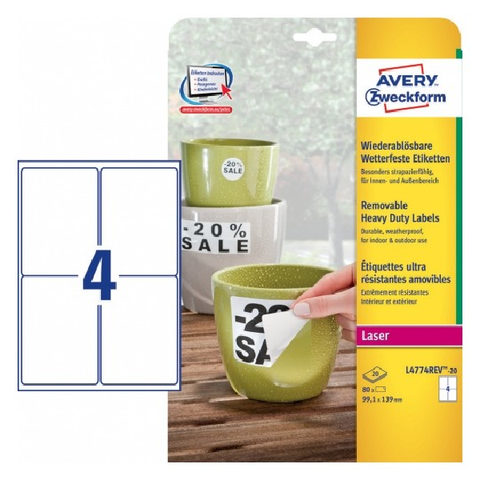 Avery Weatherproof Film Labels , 80 Labels Per 20 Pages.