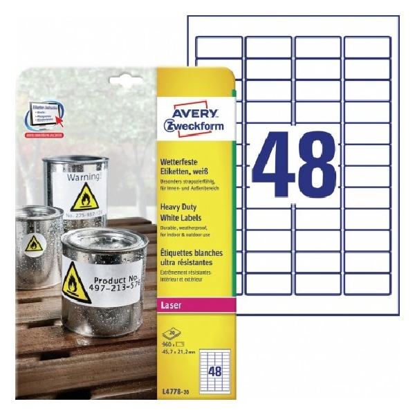 Avery Heavy Duty Labels , 960 Labels Per 20 Pages.