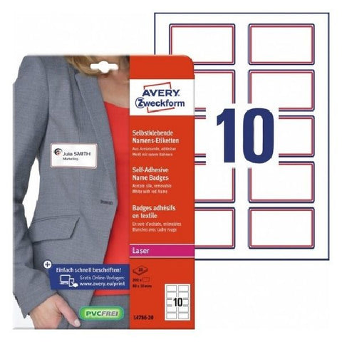 Avery Name Badges, White-Red 200 Labels Per 20 Pages.