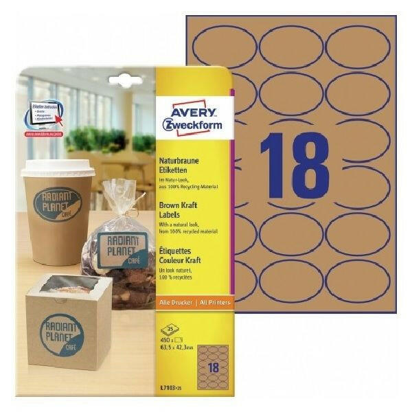 Avery Brown Kraft Oval Shape Labels, 450 Labels Per 25 Pages.