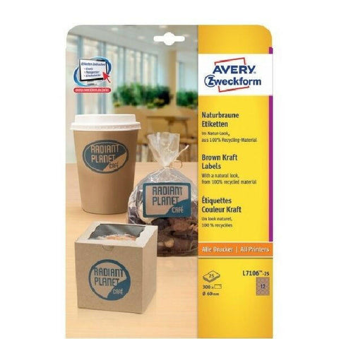 Avery Brown Kraft Labels, 300 Labels Per 25 Pages.