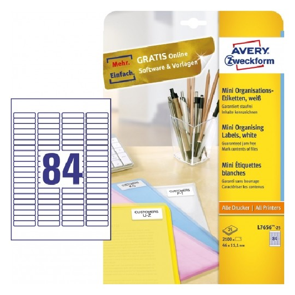 Avery Mini Organising Labels In A4 Sheet , 2100 Labels Per 25 Pages.