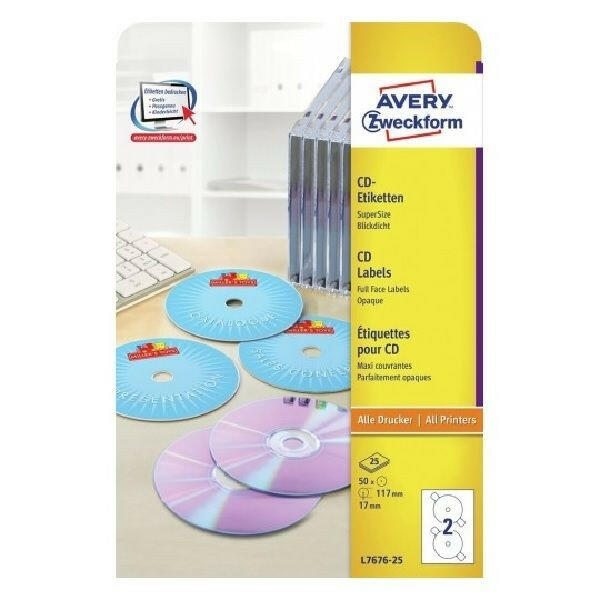 Avery CD Labels Supersize, 50 Labels Per 2 Pages.