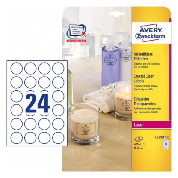 Avery Crystal Clear Labels , 600 Labels Per 25 Pages.