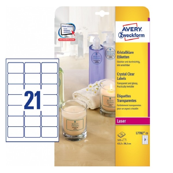 Avery Crystal Clear Labels , 525 Labels Per 25 Pages.