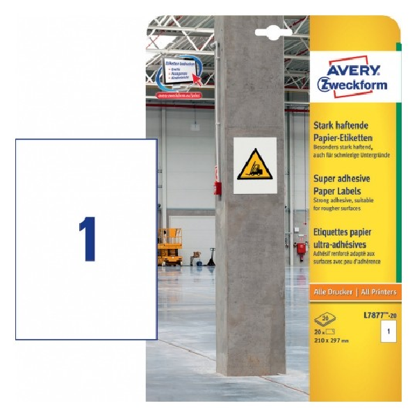 Avery Highly Adhesive Paper Labels , 20 Labels Per 20 Pages.