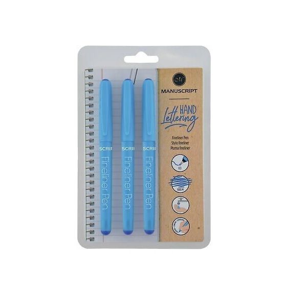 Manuscript Fineliner Pens Triple Pack-Blue, MT01133BE.
