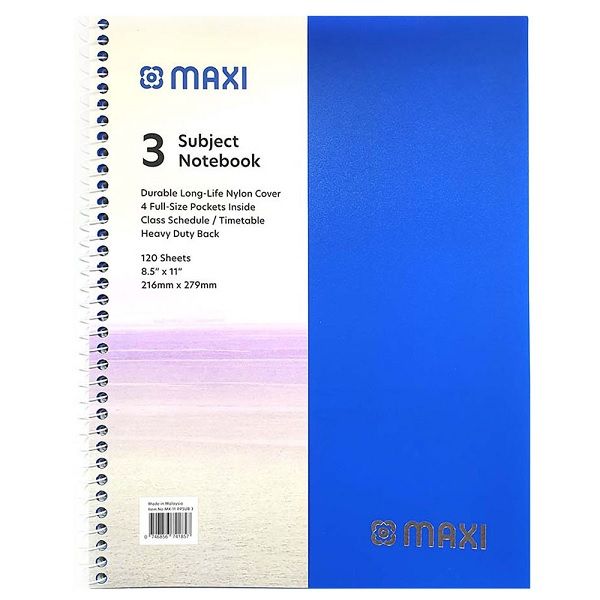 Maxi - 120 Sheets Spiral 3 Subjects Notebook.
