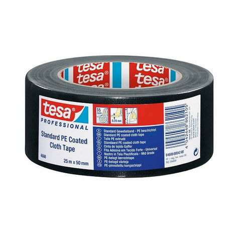 Tesa Standard PE Coated Cloth Tape -Black , 25 m x 50 mm.