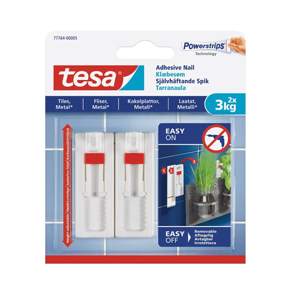 Tesa Adhesive Nail Adjustable -2 Nails / 3 Strips.