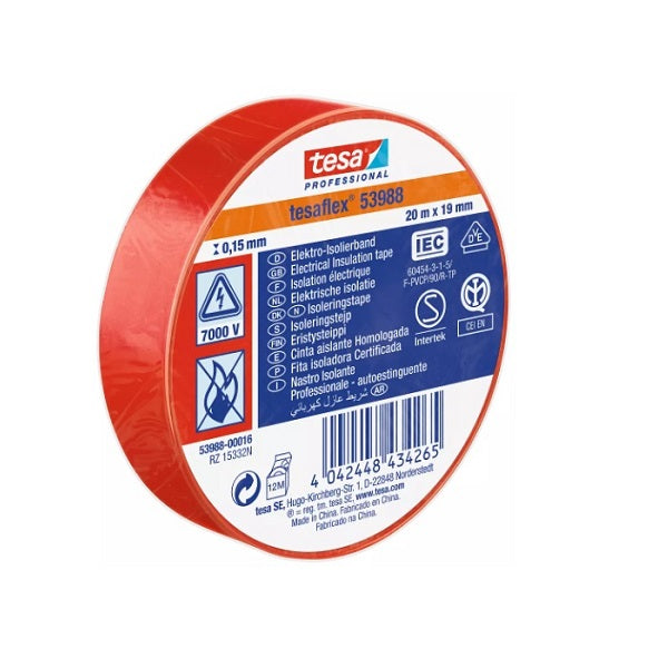 Tesa Flex Electrical Insulation Tape -Red , 20 m x 19 mm.