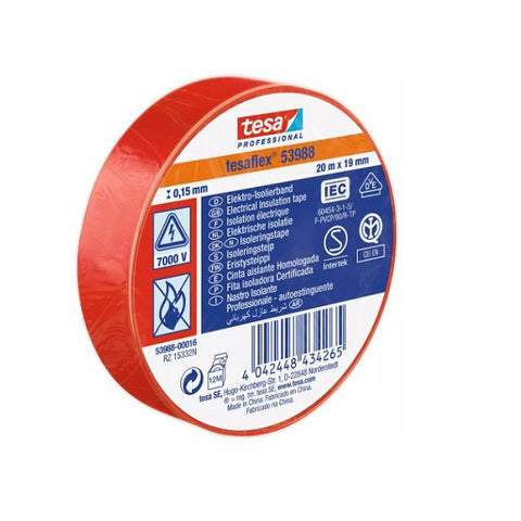 Tesa Flex Electrical Insulation Tape -Red , 20 m x 19 mm.