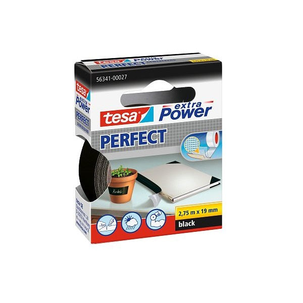 Tesa Extra Power Perfect Strong Cloth Tape -Black , 2.75 m x 19 mm.