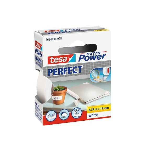 Tesa Extra Power Perfect Strong Cloth Tape -White , 2.75 m x 19 mm.